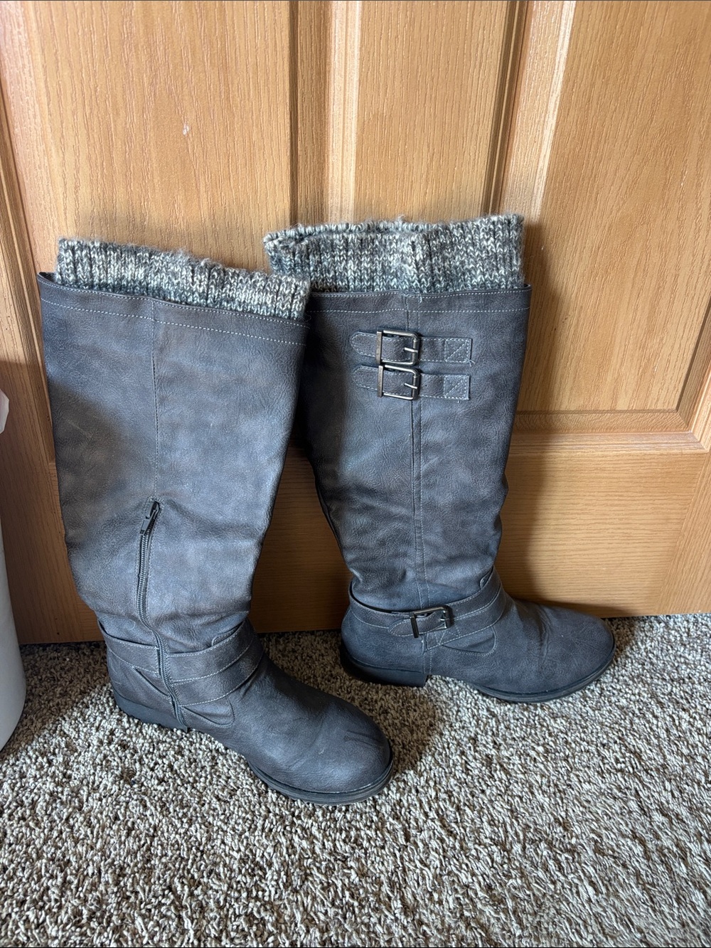 JustFab Gray Over-the-Knee Boots with Knit Cuff
